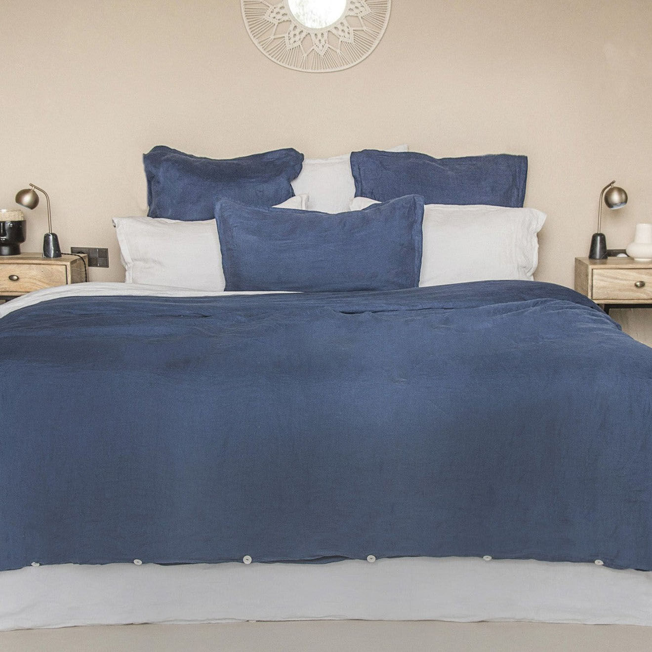 Febronie Housse de couette en Lin Lavé Hortense bleue