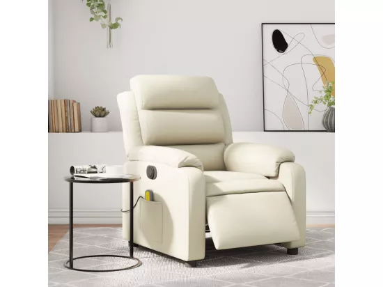 Fauteuil massant inclinable électrique crème similicuir