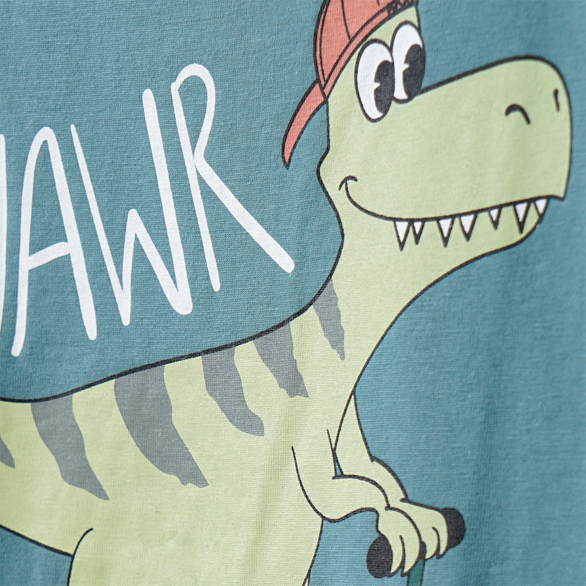 Famy 3 Jungen T-Shirts mit Dino-Prints dunkeltürkis / orange / beige