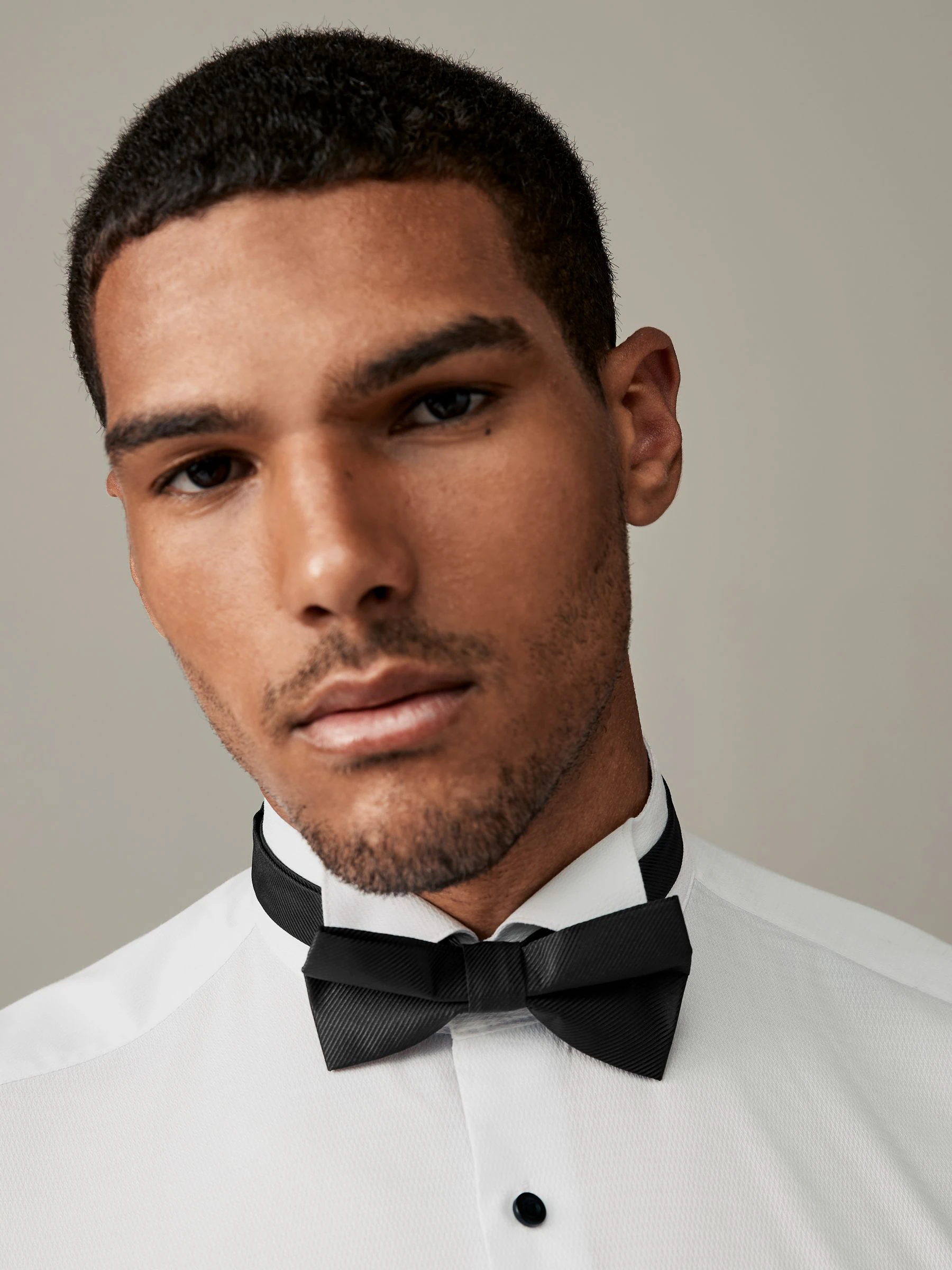 Wit - Normale Pasvorm - Textured Double Cuff Long Sleeve Shirt With Wing Collar And Bow Tie Pack