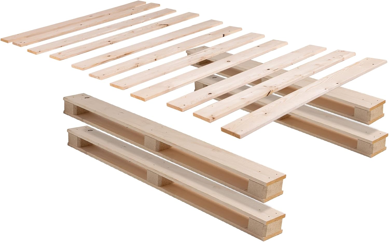 moebel-eins PALETTI Massivholzbett Duo Holzbett Palettenbett Bett aus Paletten mit 11 Leisten, Palettenmöbel Made in Germany, 90 x 200 cm, Fichte Natur