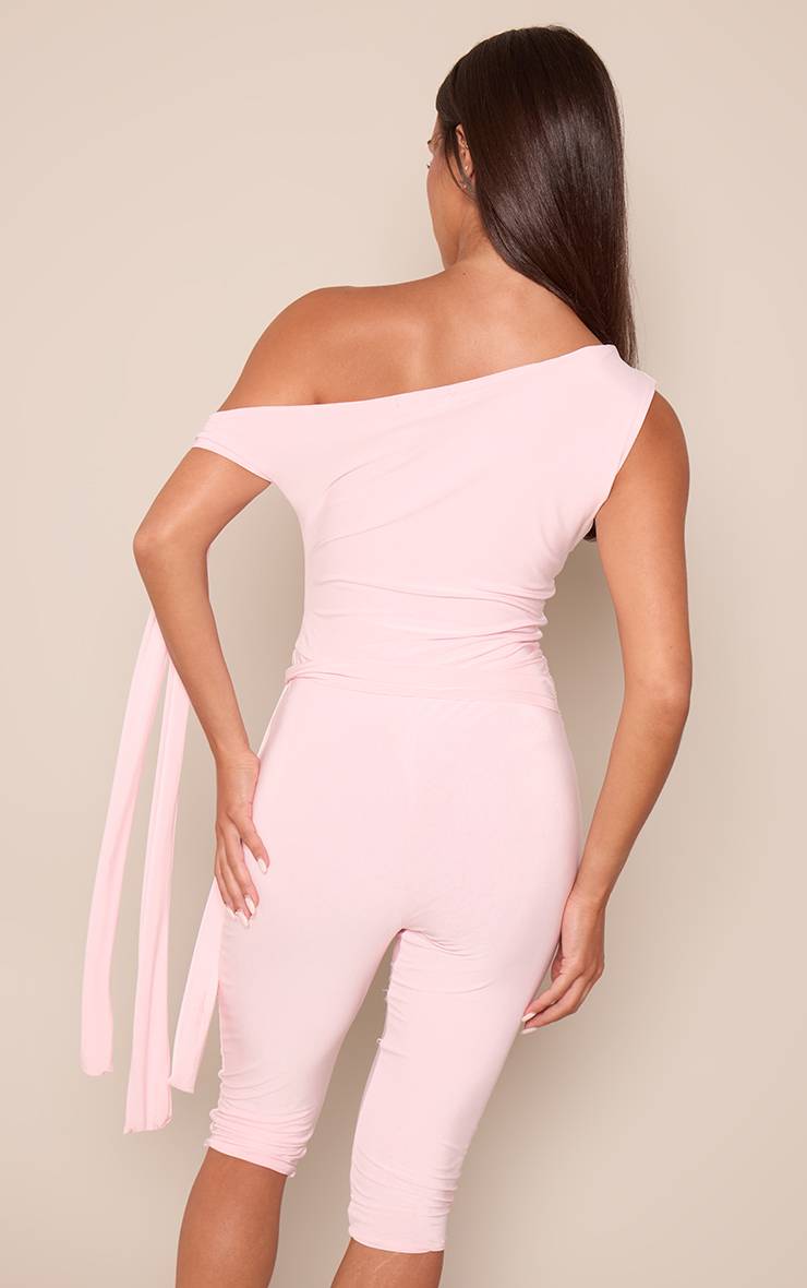 Rose Clair Combinaison Capri Double Couche En Maille Avec Détail Nœud