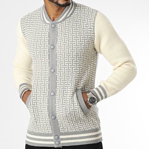 Pull Boutonné Gris Beige