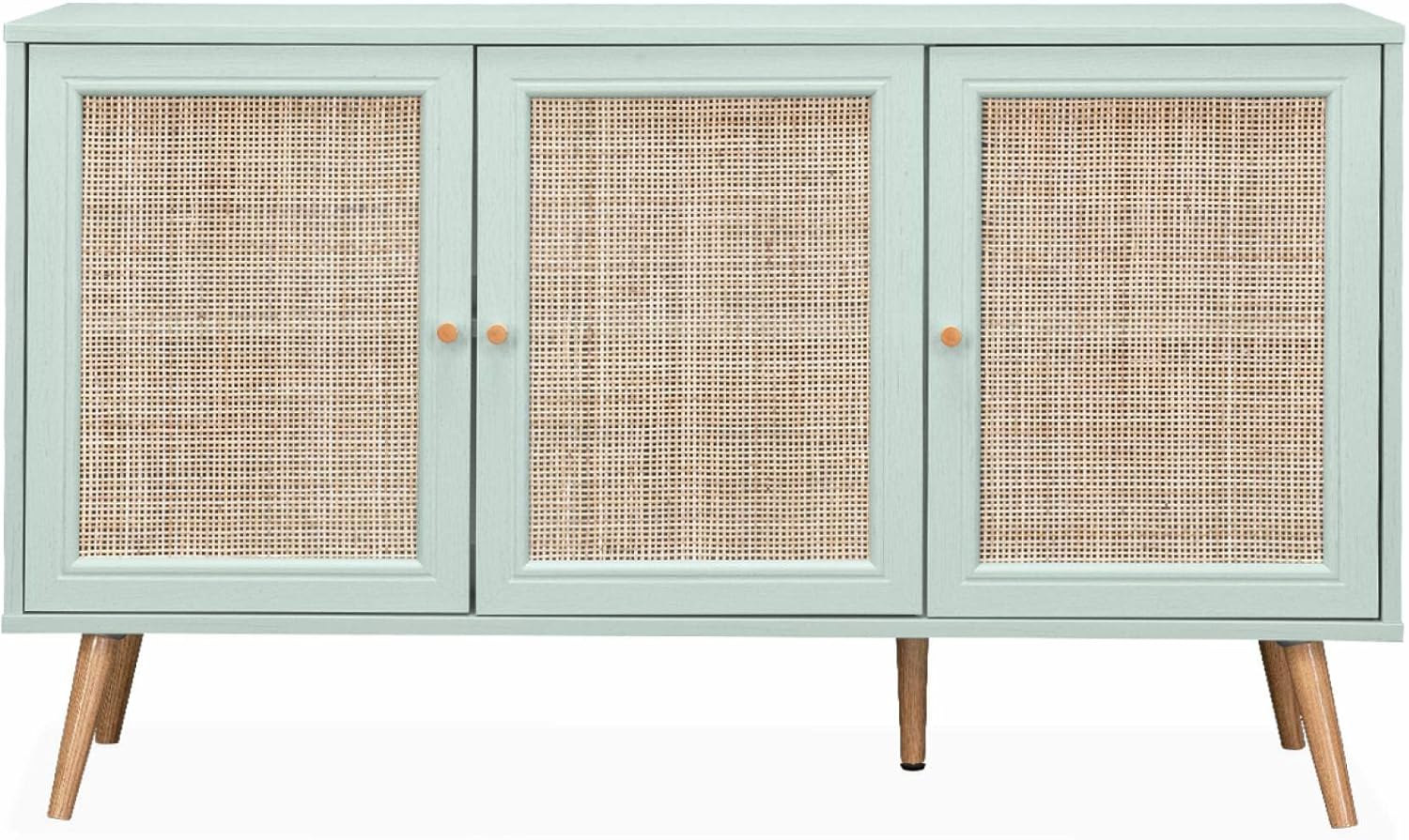 Alice's Home Sideboard mit Rattangeflecht 120 x 39 x 70 cm - 2 Ebenen - 3 Türen - Skandinavische Möbelbeine
