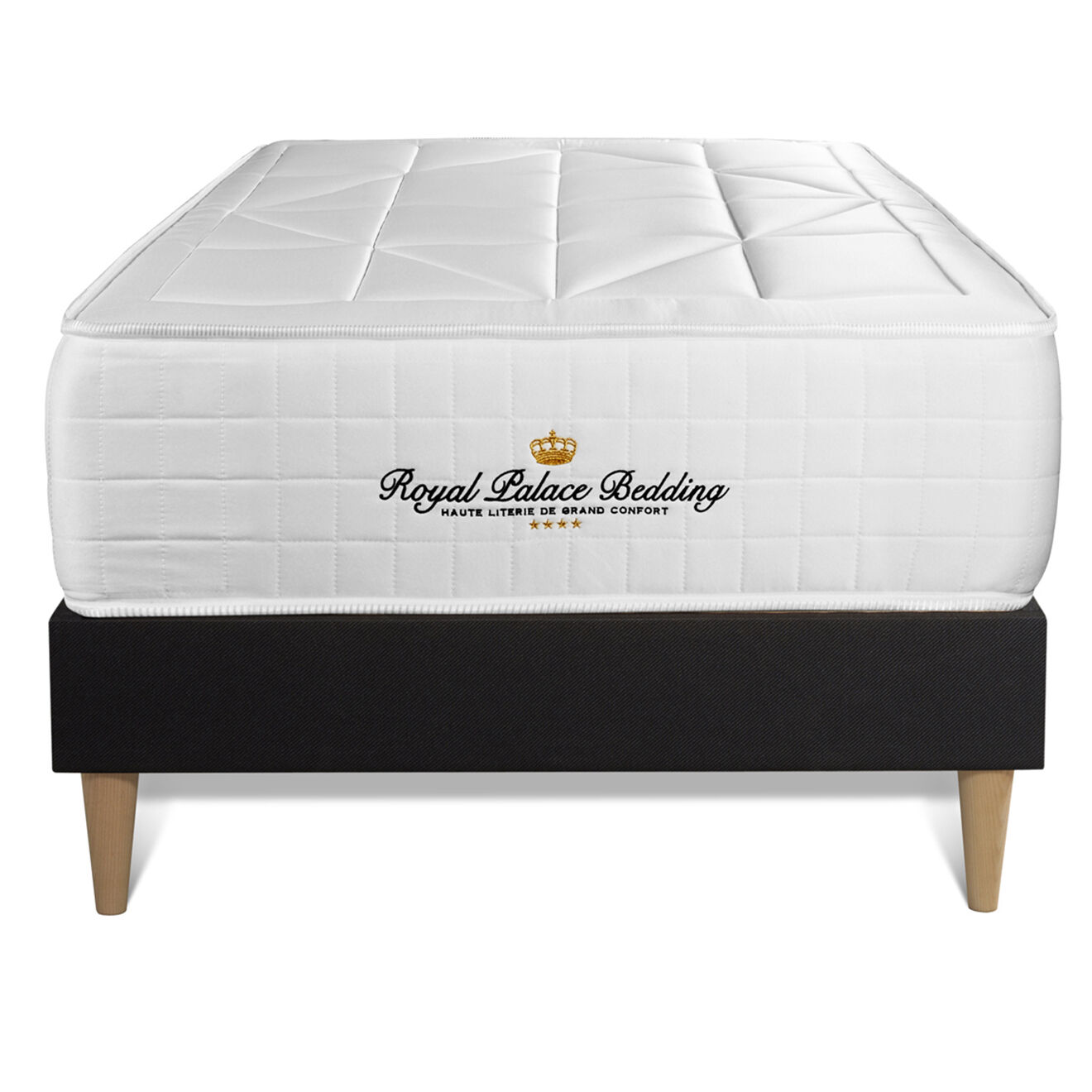 Royal Palace Bedding Ensemble matelas ressorts ensachés & mémoire de forme + sommier Windsor noir - 90x200 cm