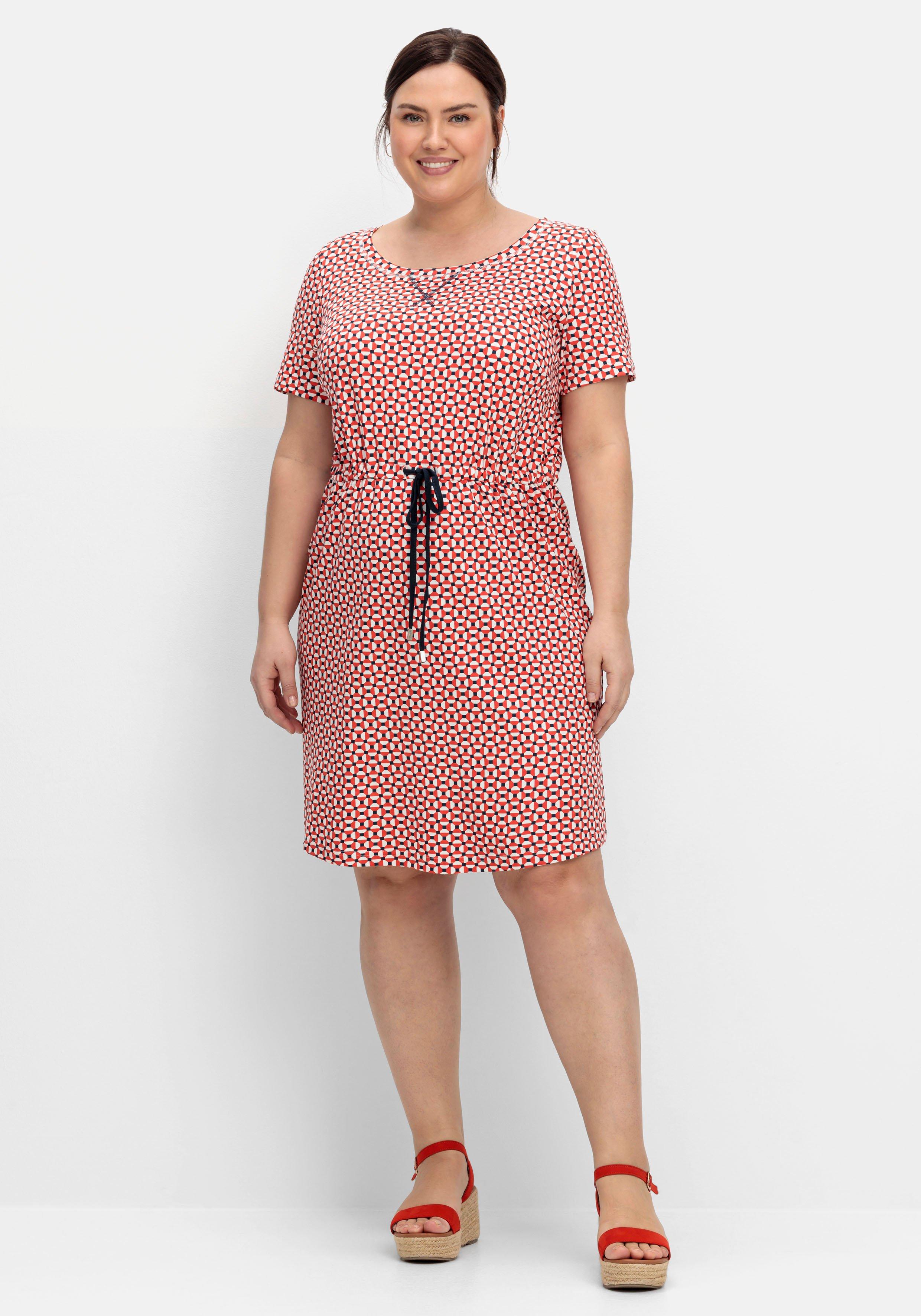 Gestreiftes Jerseykleid mit Taillen-Tunnelzug