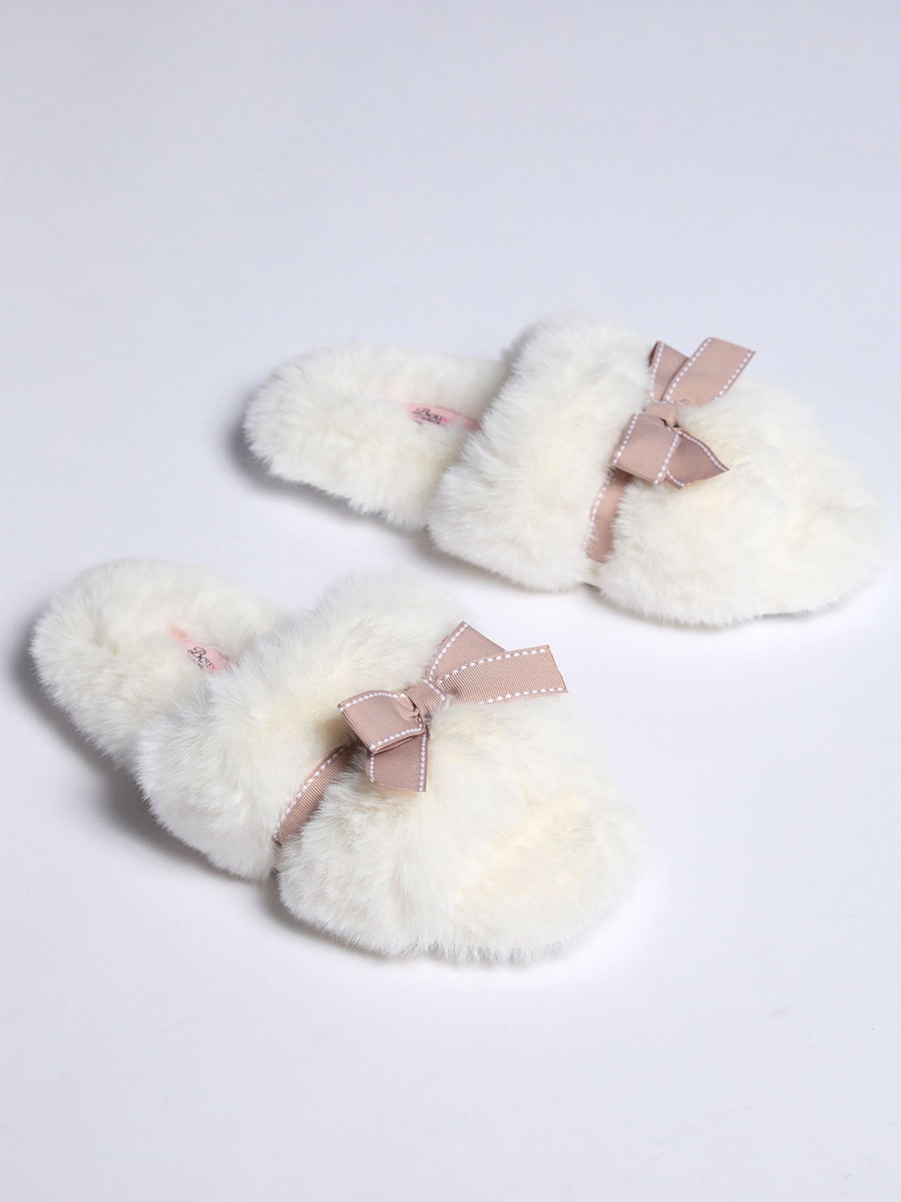 Wit - Boux Avenue Plush Bow Mix Slipper White Sliders