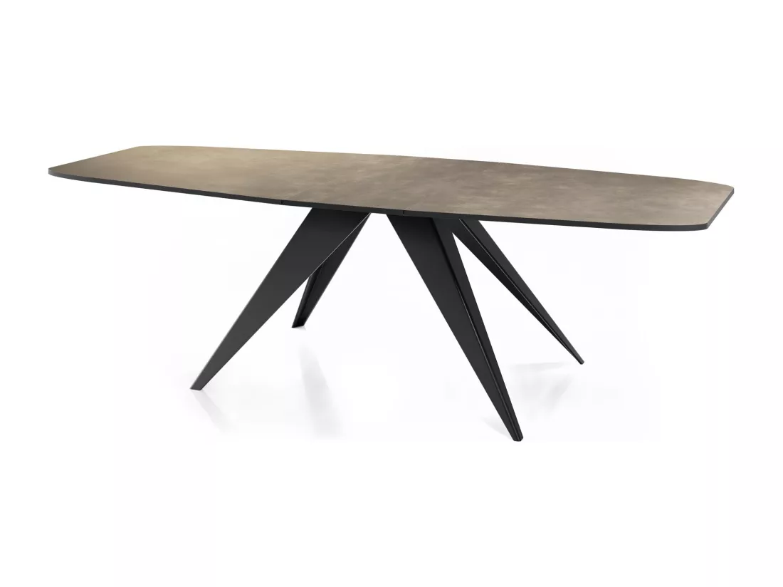 Table à Manger Extensible Style Loft - Table Industrielle Avec Pieds Métalliques Noirs - Design Moderne Pour Salon - 160 Cm Extensible à 200 Cm - Chicago Concrete