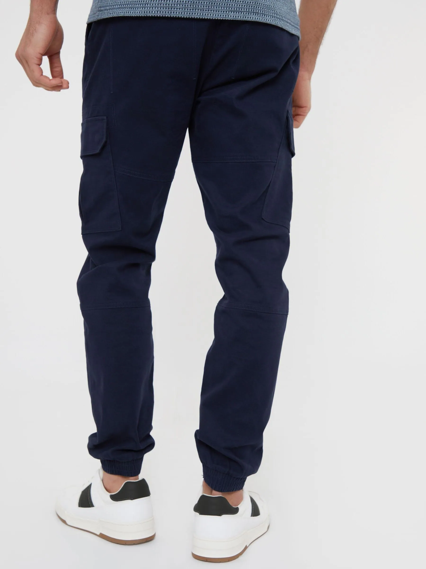 Marineblauw - Threadbare cargobroek in joggingstijl van katoen met stretch