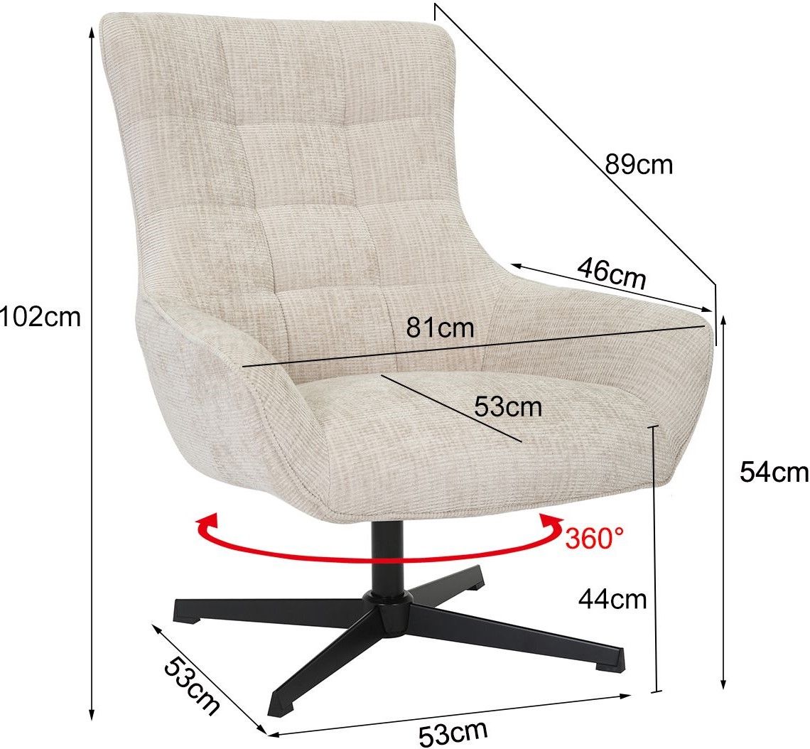 Draaifauteuil Toffee Naomi B81 x D84 x H102 cm