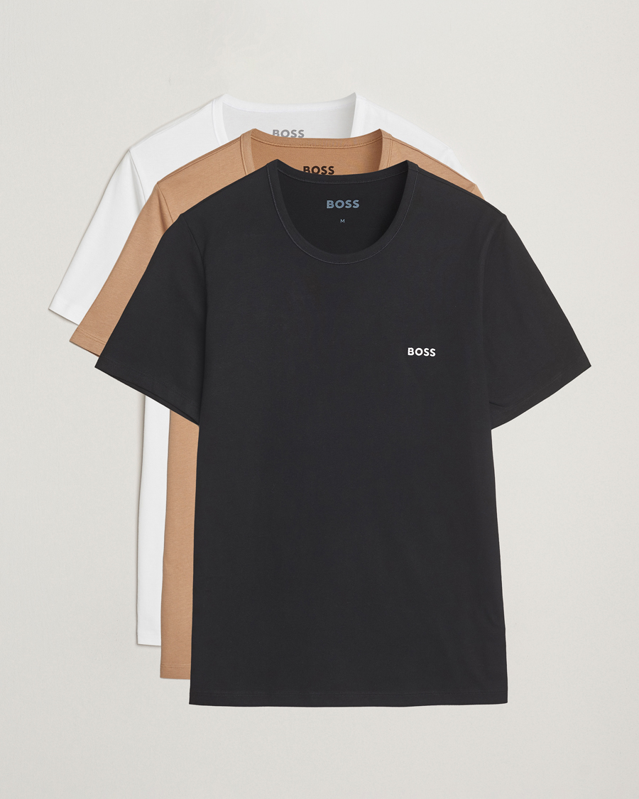 BOSS BLACK 3-Pack Crew Neck T-Shirt Beige/White/Black