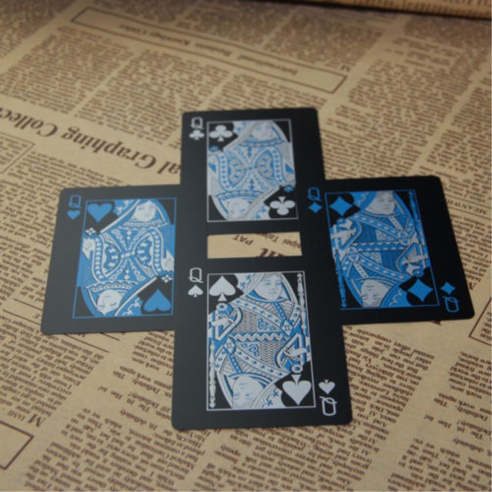 (54er Set) Poker Karten Deck Wasserfestes Jasskarten Spiel - Schwarz / Blau