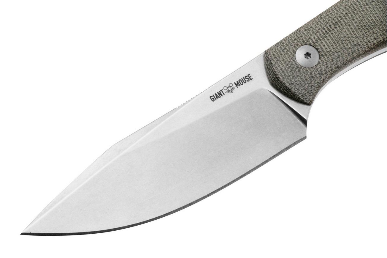 GiantMouse GMF2 Scout Green Canvas Micarta, vaststaand mes, Ansø en Voxnaes design