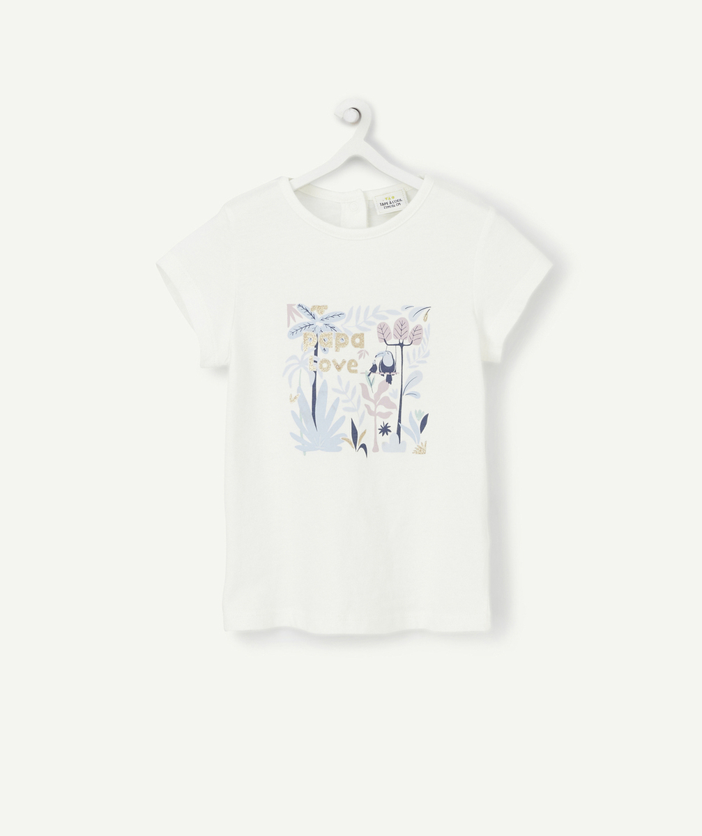 T-SHIRT BÉBÉ FILLE EN COTON BIOLOGIQUE BLANC AVEC IMPRIMÉ