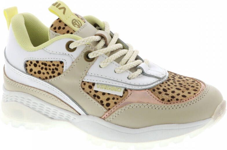 Vingino dy II leren sneakers met dierenprint beige multi