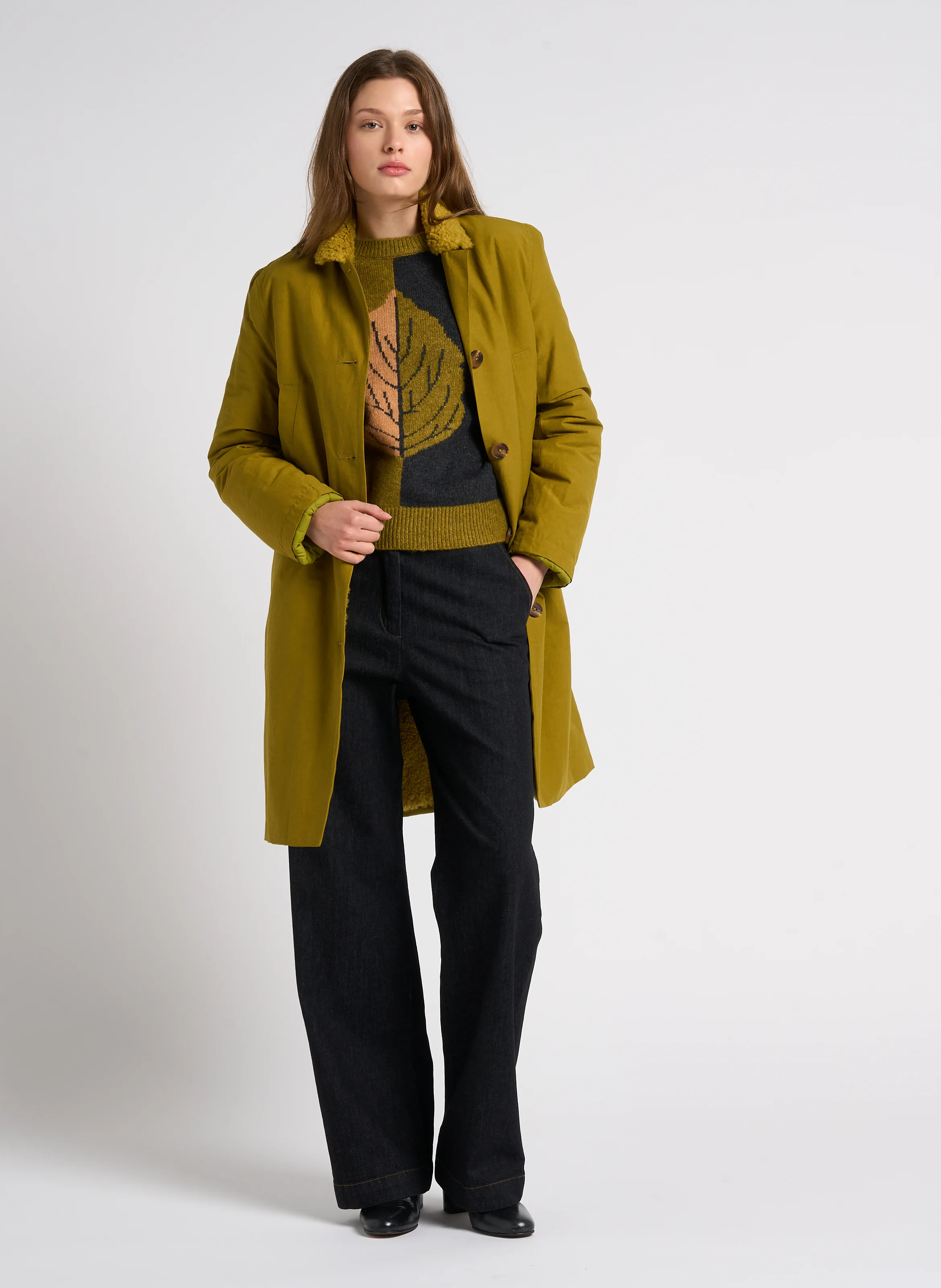 Parka col à rabat en coton mélangé | Vert