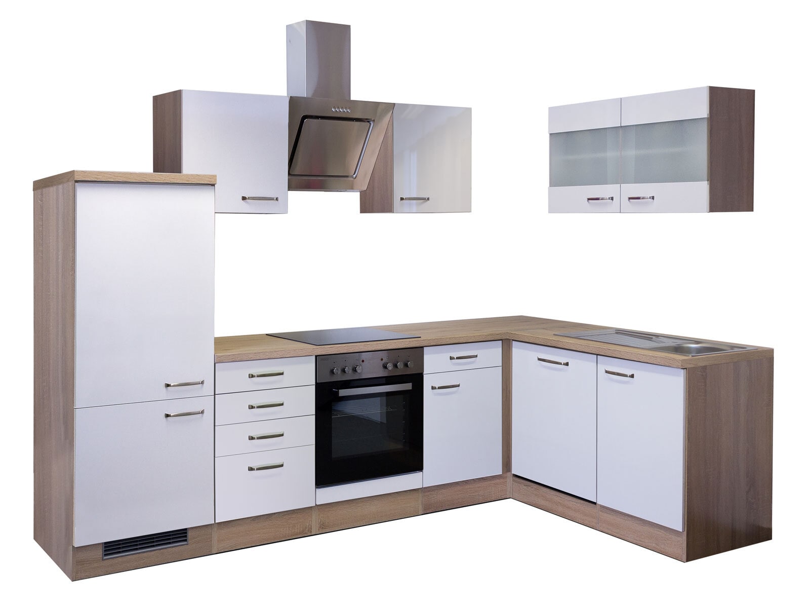 Küchenwinkel Valero Weiß Hochglanz/Sonoma Eiche NB 280 x 170 cm