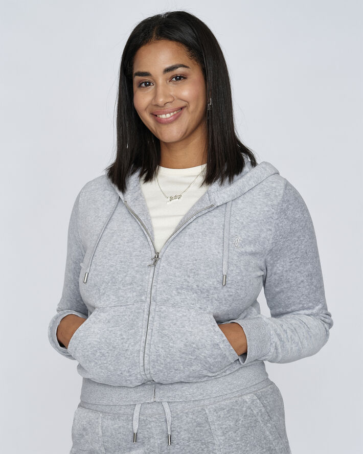 Juicy Couture Robertson Classic Velour Zip Trough Hoodie Silver marl