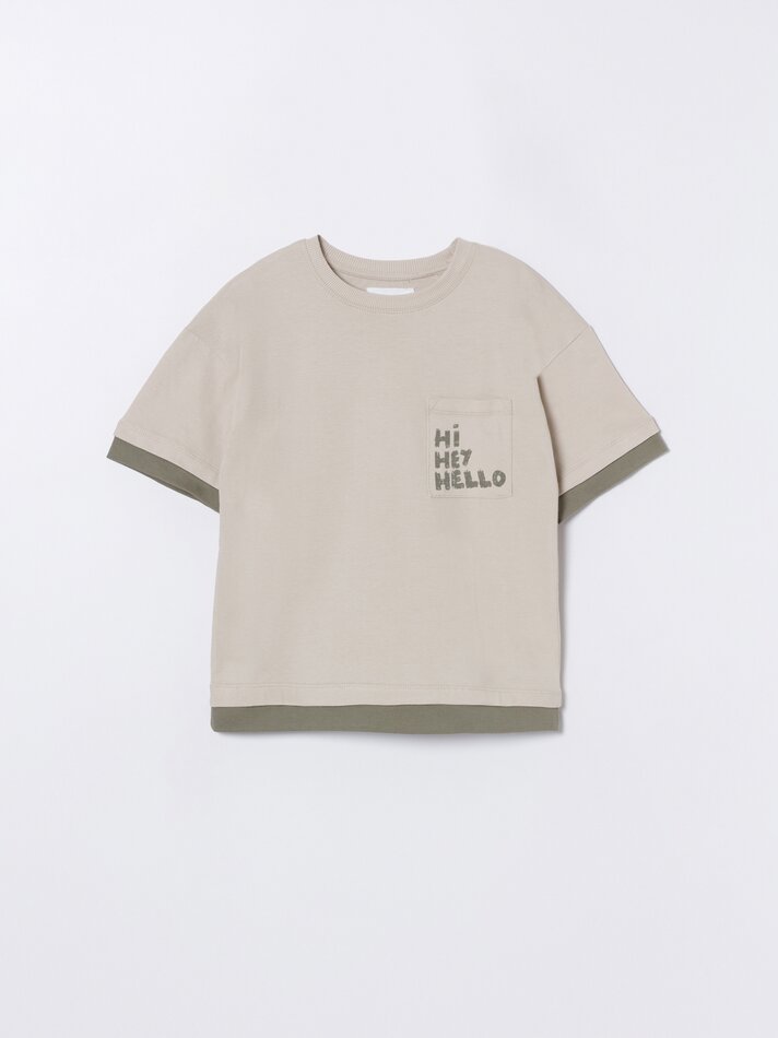 Camiseta de manga curta com camada dupla - Bege