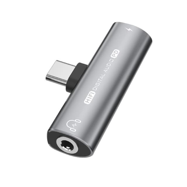 USB-C til 3,5 mm adapter til hovedtelefoner og oplader Grå