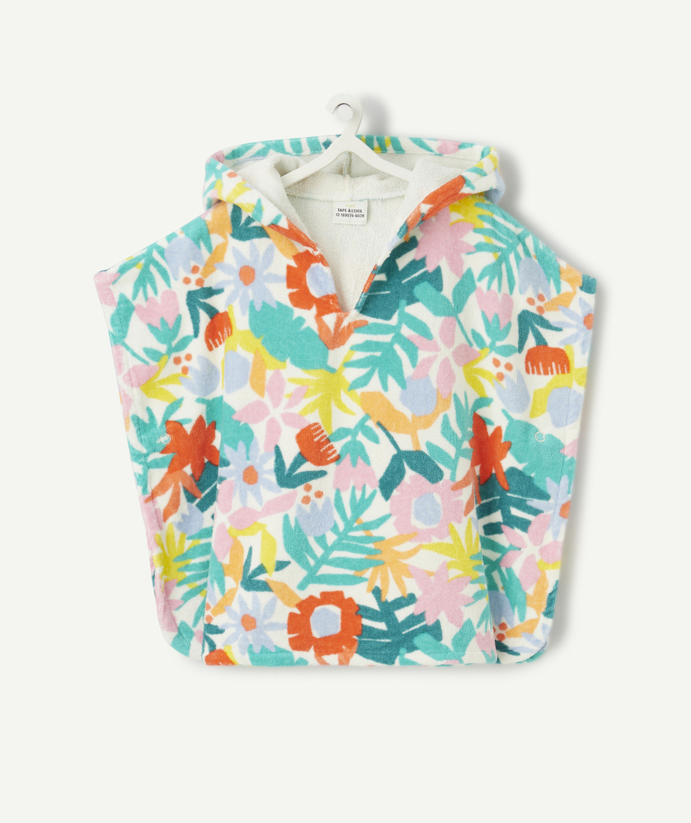 poncho à capuche bébé fille matière éponge imprimé fleurs
