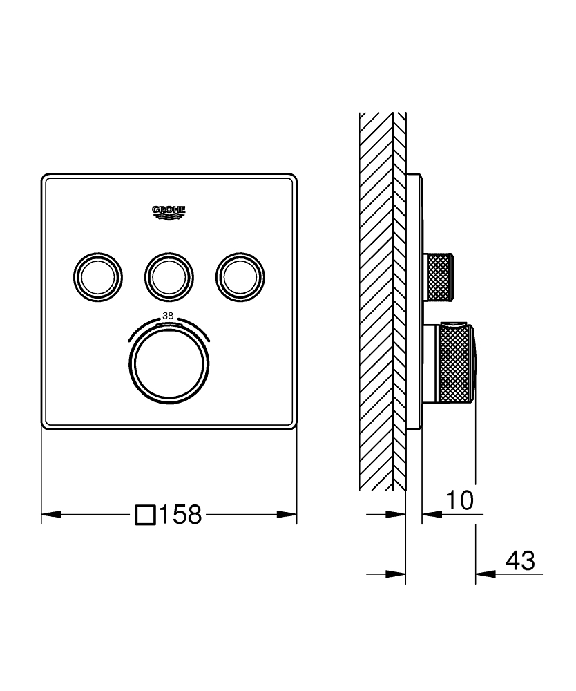 Grohe Grohtherm SmartControl thermostaat met omstel 3-weg vierkant brushed warm sunset