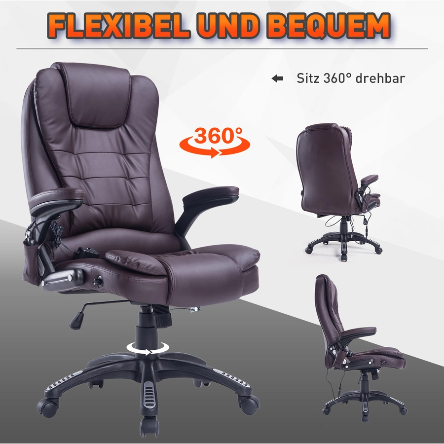 HOMCOM Bürosessel  Chefsessel mit Massagefunktion braun