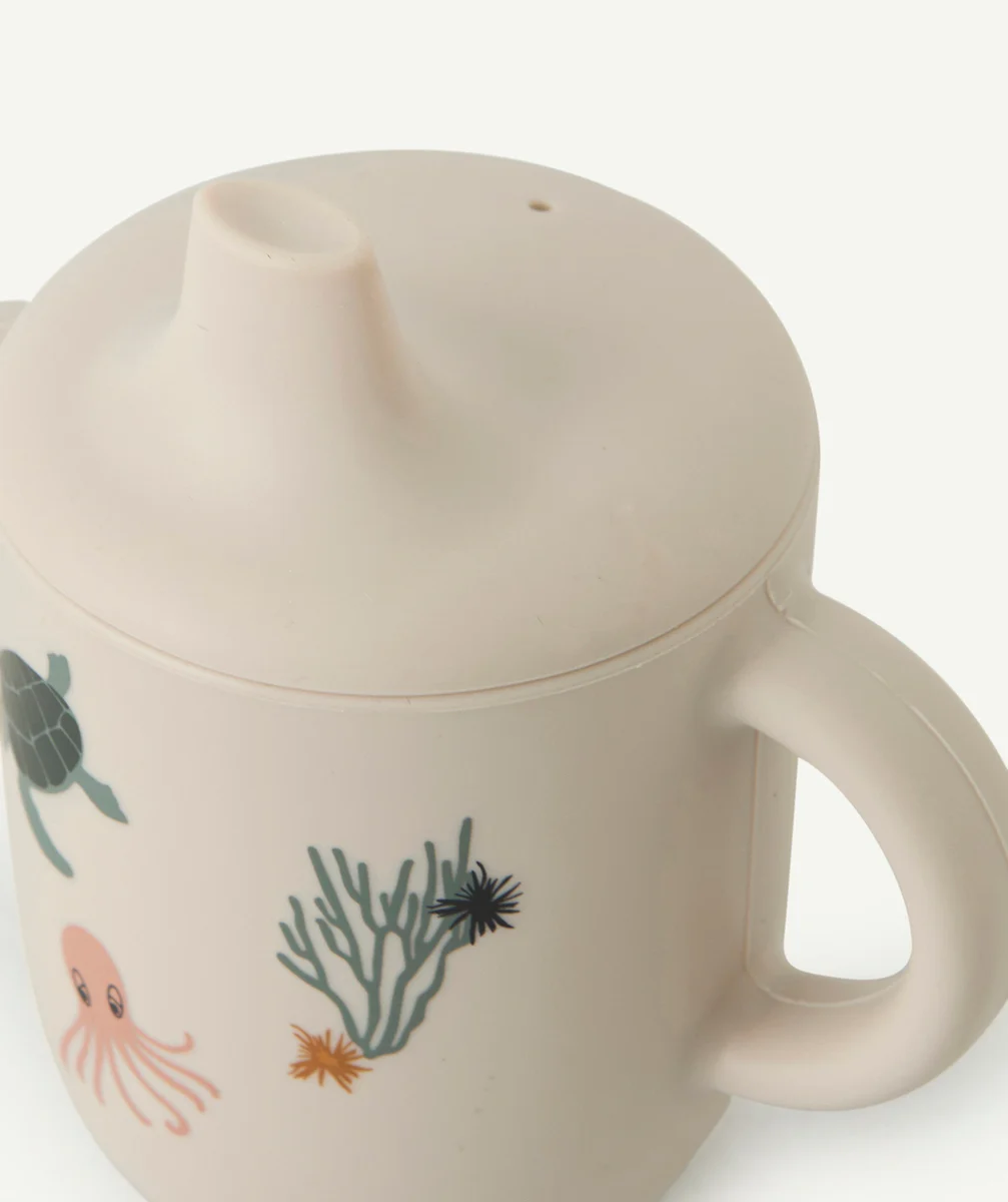 LIEWOODGOBELET À BEC BÉBÉ EN SILICONE ÉCRU MOTIF BALEINE