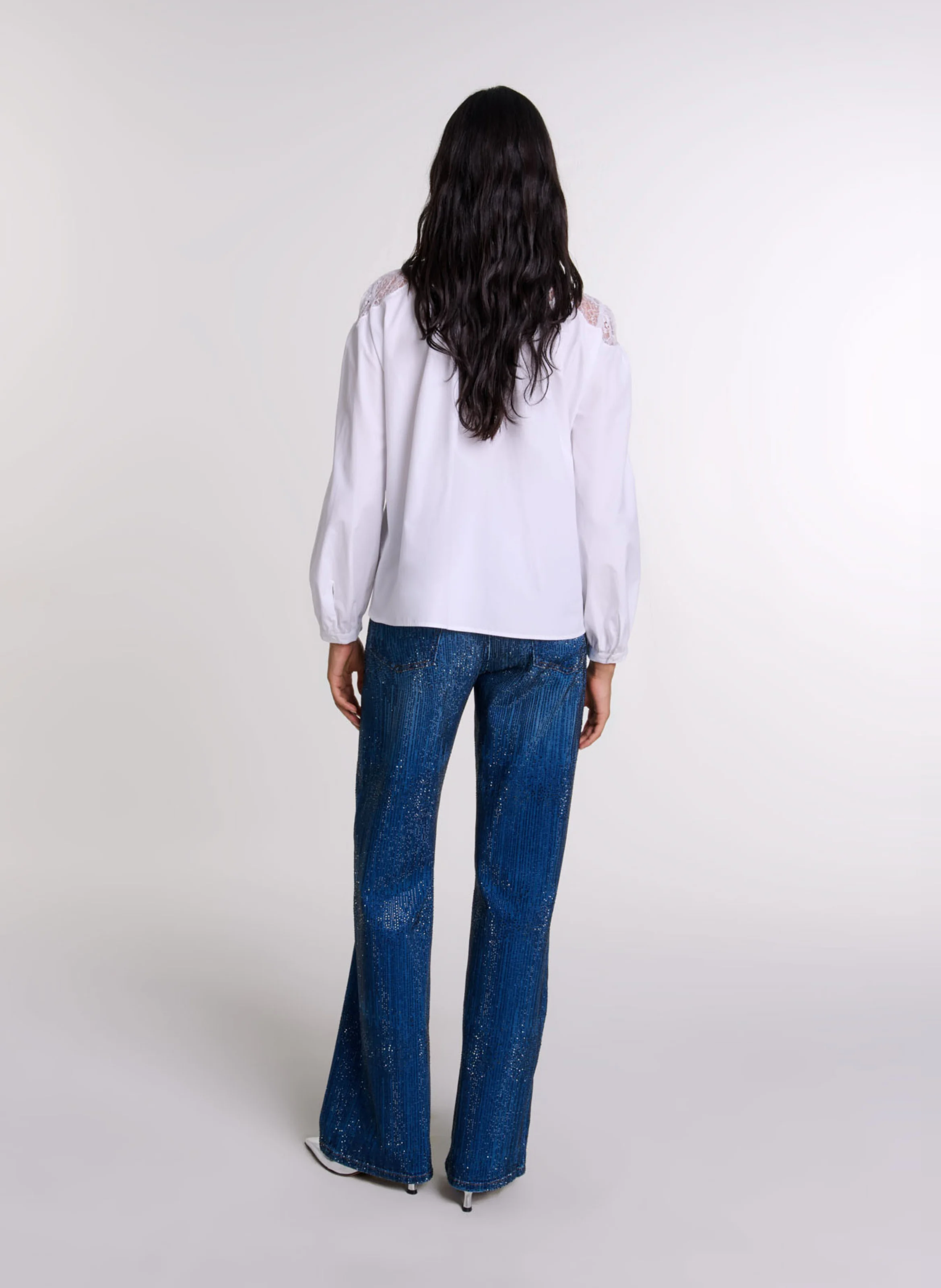 Chemise col rond droite en coton | Blanc