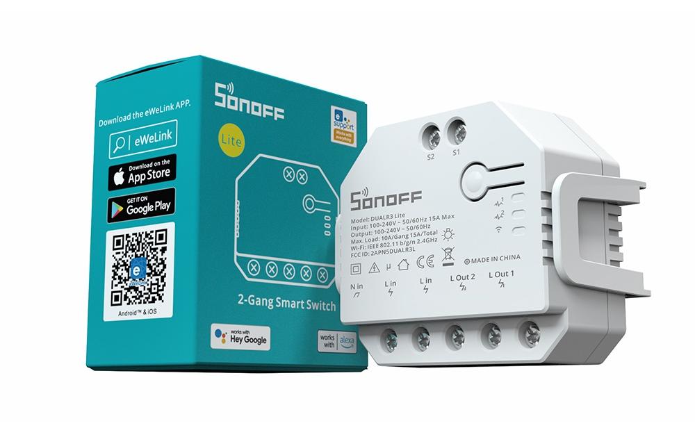 WiFi-Rolladenaktor DUALR3Lite, 2-fach, 230 V, 10AIntelligentes Steuermodul für Leuchten, Geräte und motorisierte Anlagen