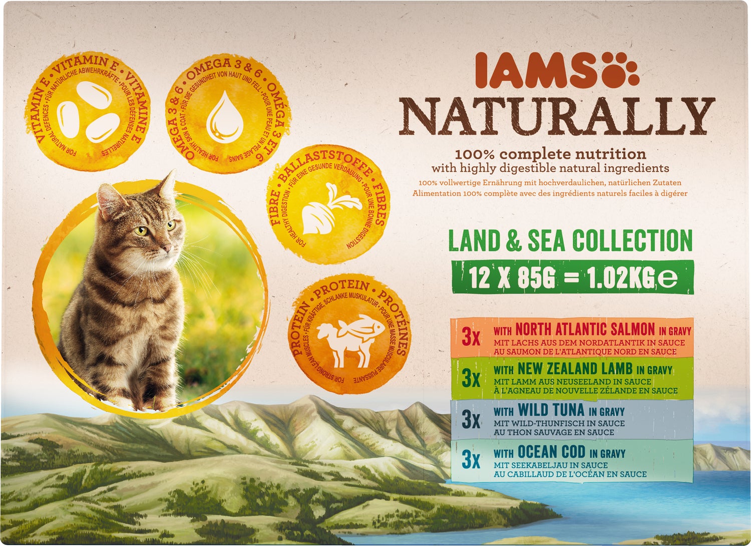 Iams Naturally kattenvoer adult Land & Sea 85 g 12 stuks