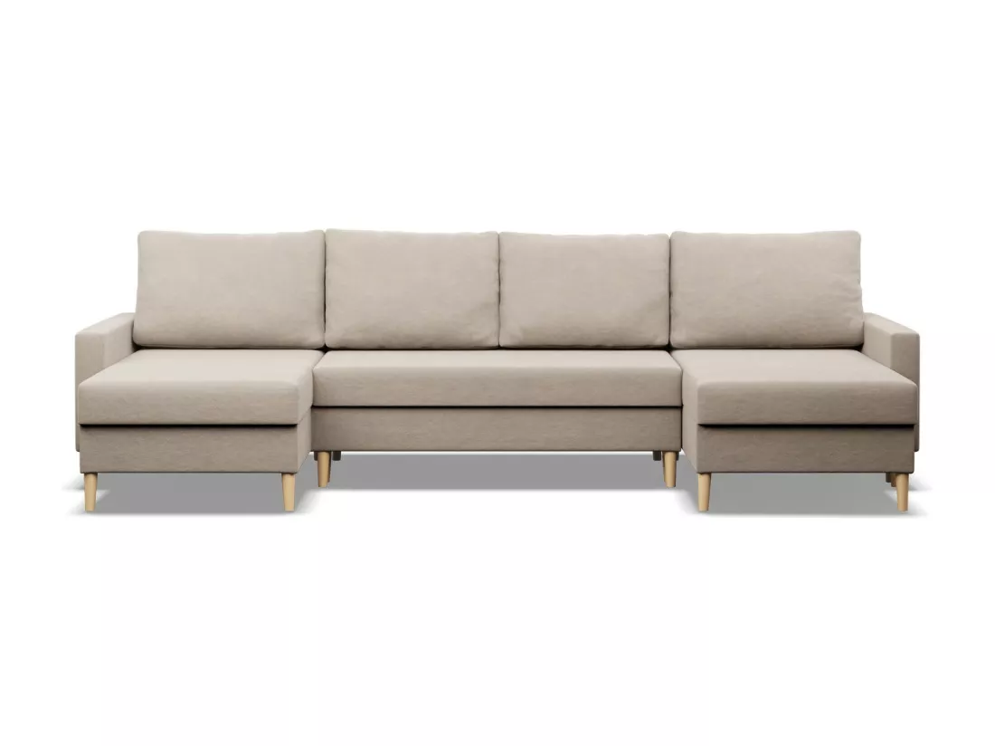 Grand Canapé d'angle en U avec fonction sommeil, Coussin réversible, Bonell, Beige