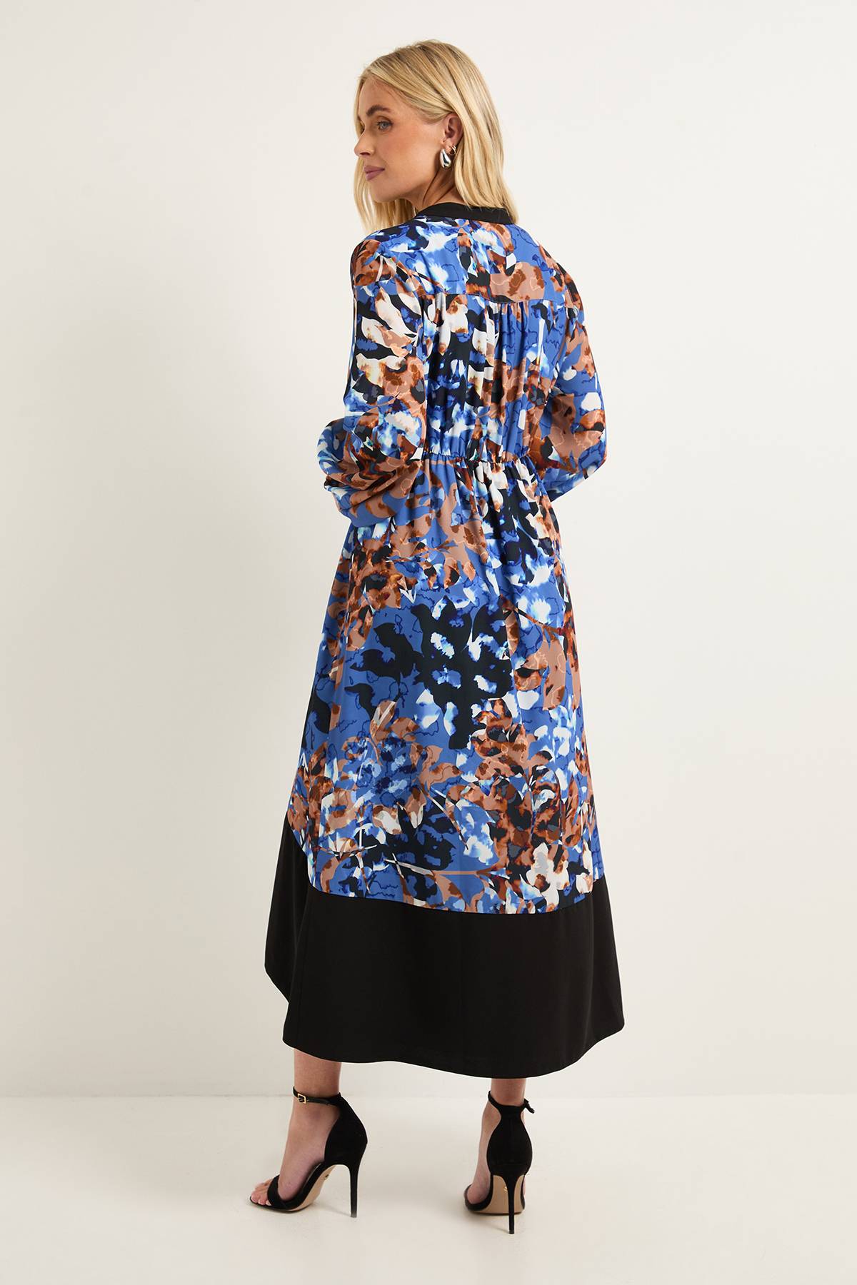 Wallis Robe Midi Florale Ceinturée à Contrastes Petite Taille