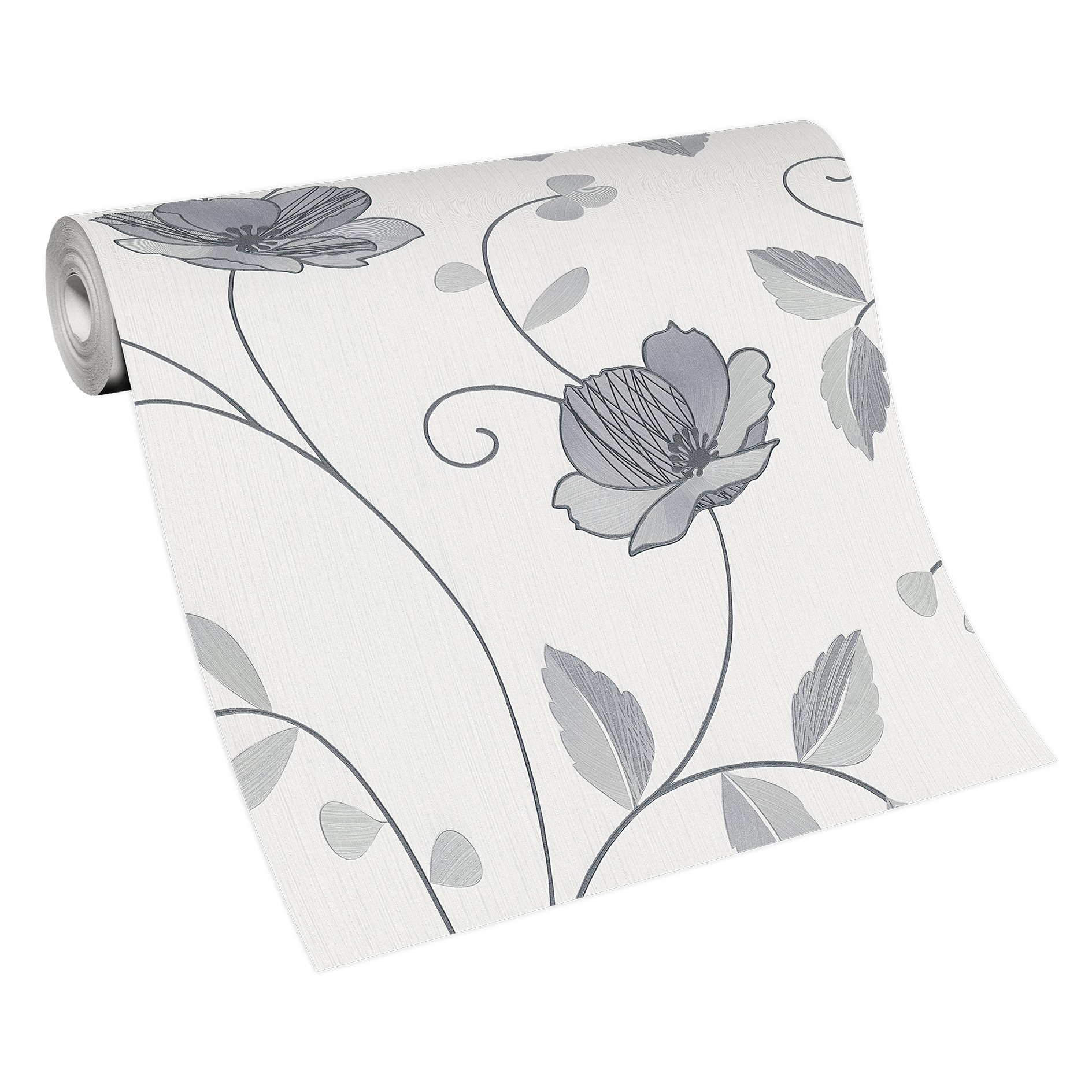 Vliestapete - grau - Blumen - 10 Meter
