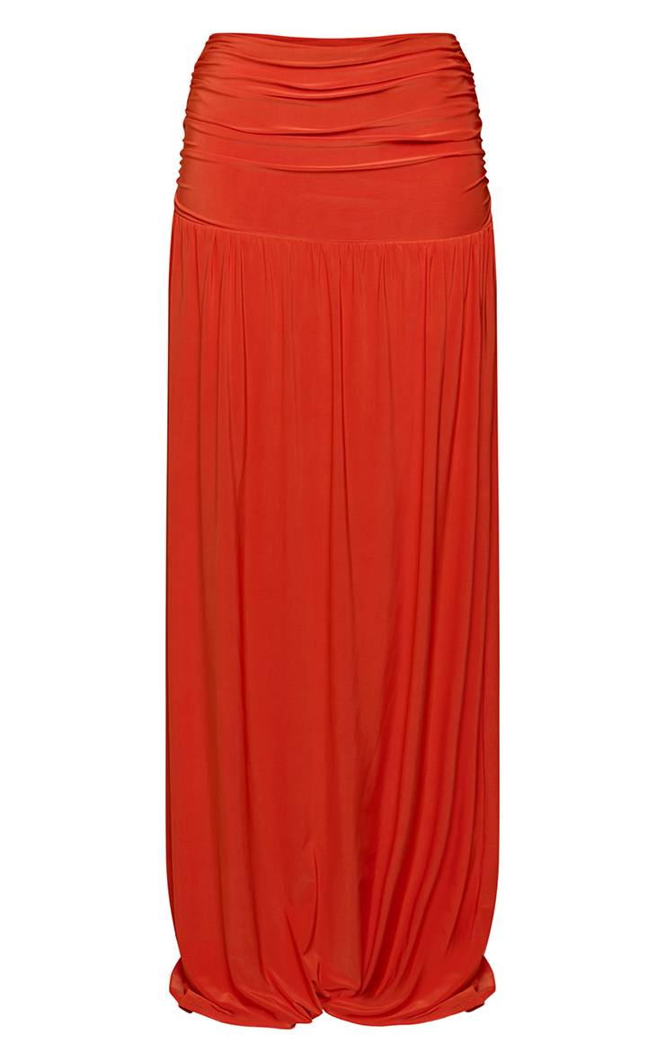 Orange Jupe Longue Coordonnée Taille Froncée Toucher Doux