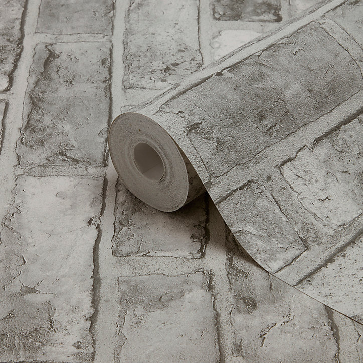 Papier peint imitation brique vinyle sur intissé Pernay GoodHome gris