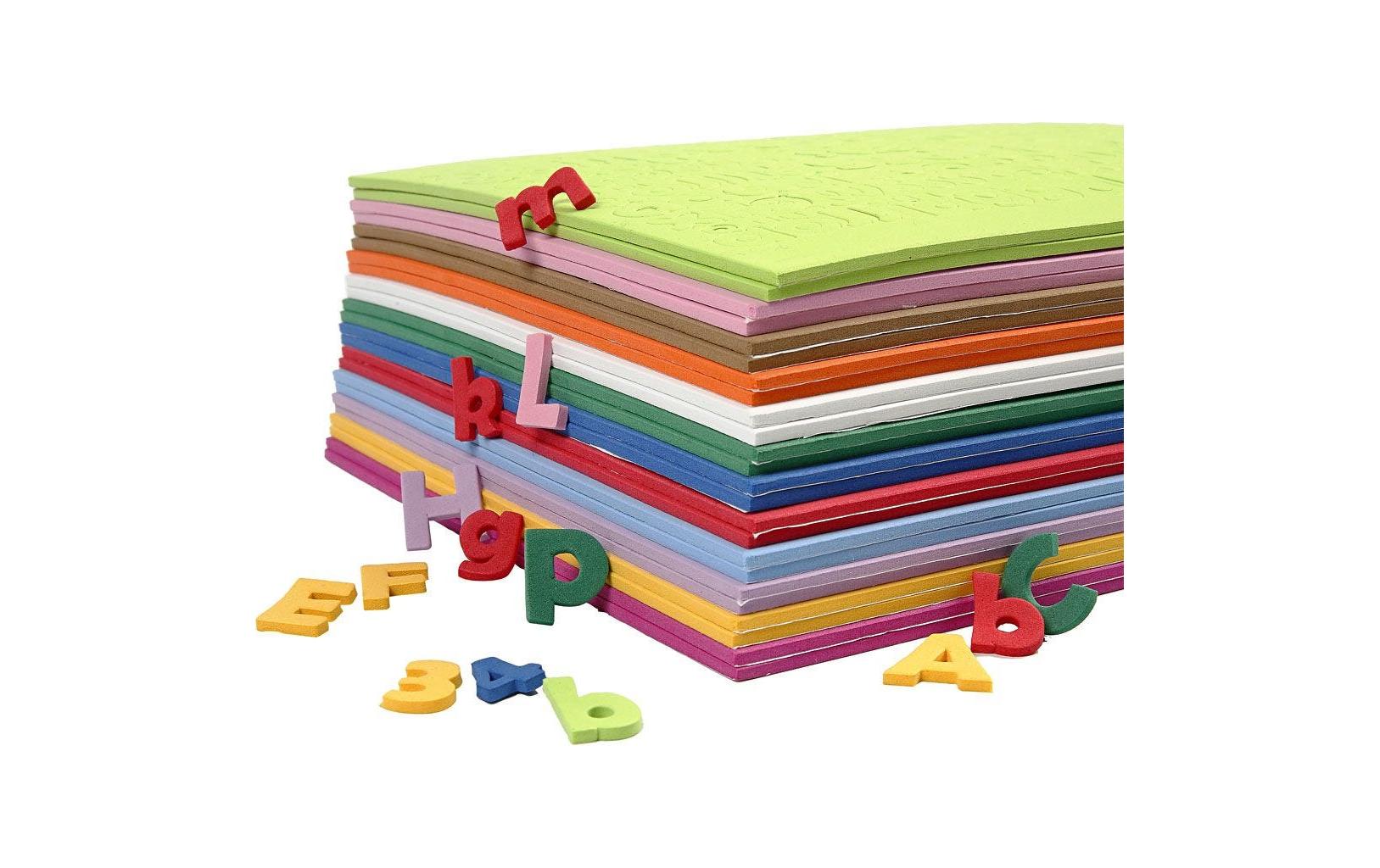 Moosgummi-Set 20 mm 24 Stück, MehrfarbigBuchstaben & Zahlen aus Moosgummi