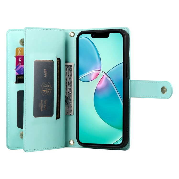iPhone 16e Leder Tasche Flip Cover mit Reissverschluss   Handschalufe - Türkis