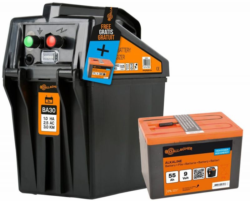 Gallagher BA30 met gratis 55Ah batterij - Schrikdraadapparaten - 29.5 cm - 9V - 0.25 Joule - 28 cm