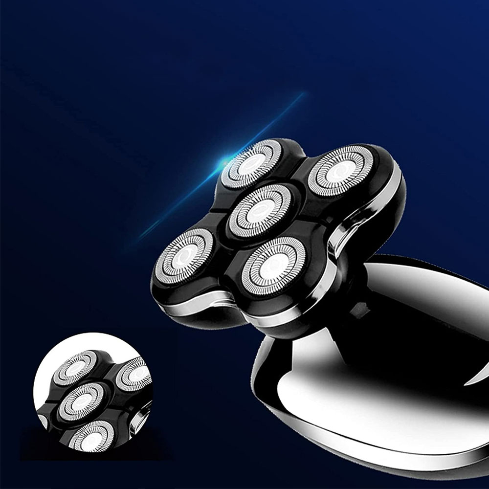 Elektrischer Glatzen Rasierer Rotierender 5D Akku Rasierer - Schwarz