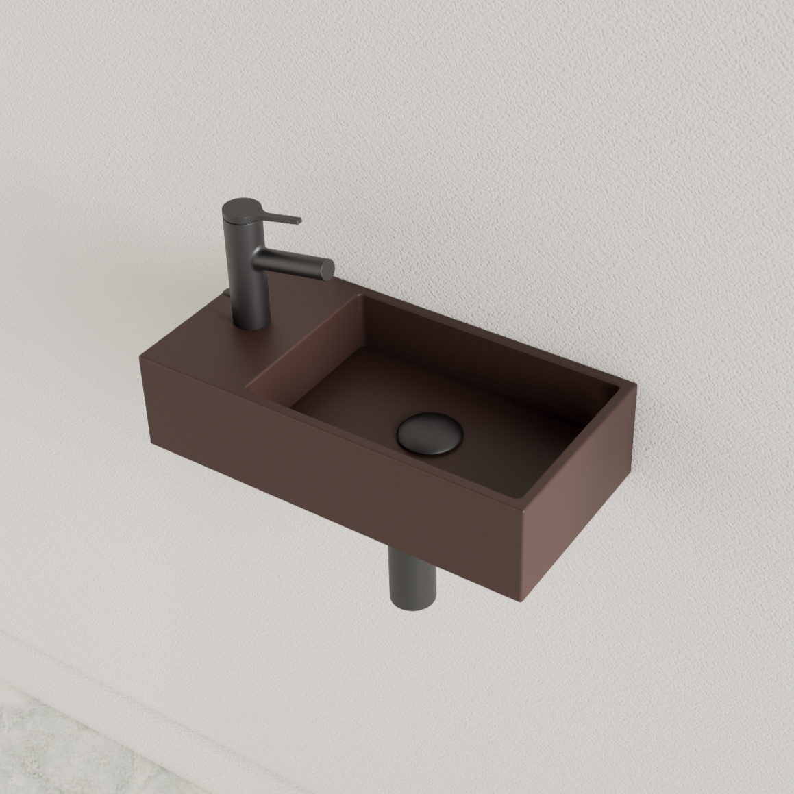 Sanigoods Nano fontein links choco bruin met kraangat 36x18cm