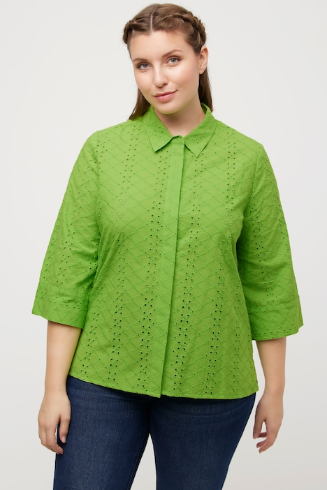 Hemdbluse, Lochstickerei, Hemdkragen, 3/4-Arm
