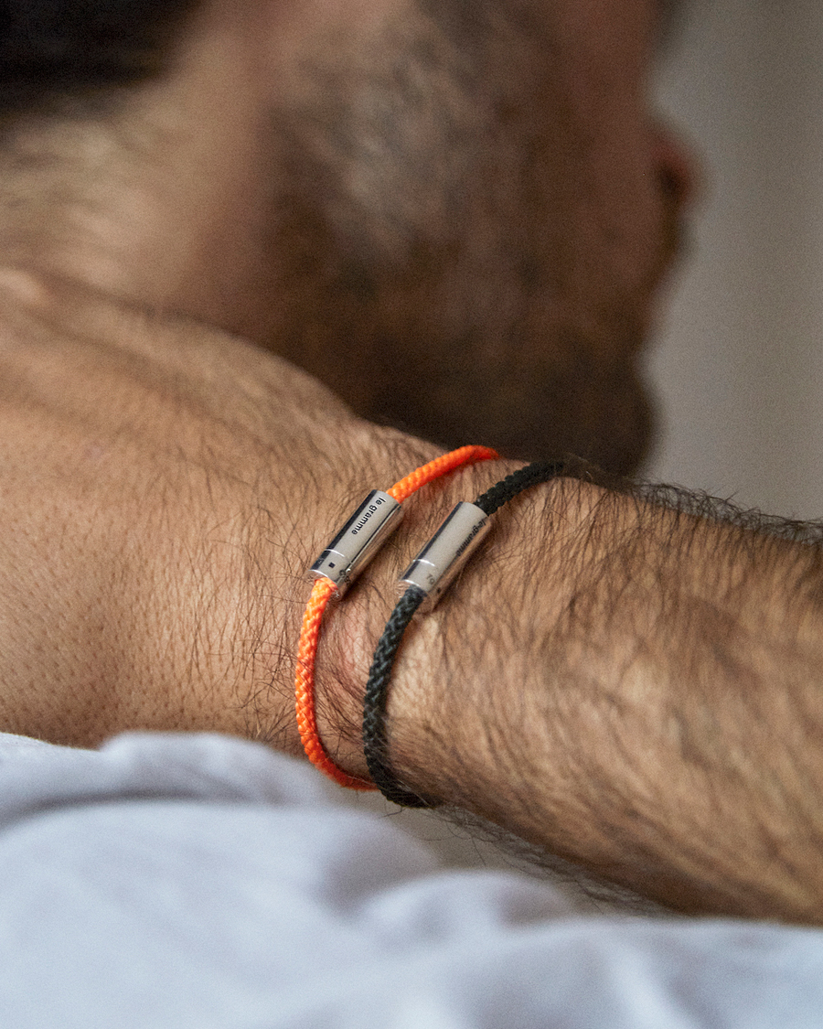 LE GRAMME Nato Cable Brushed Bracelet Orange/Sterling Silver 7g