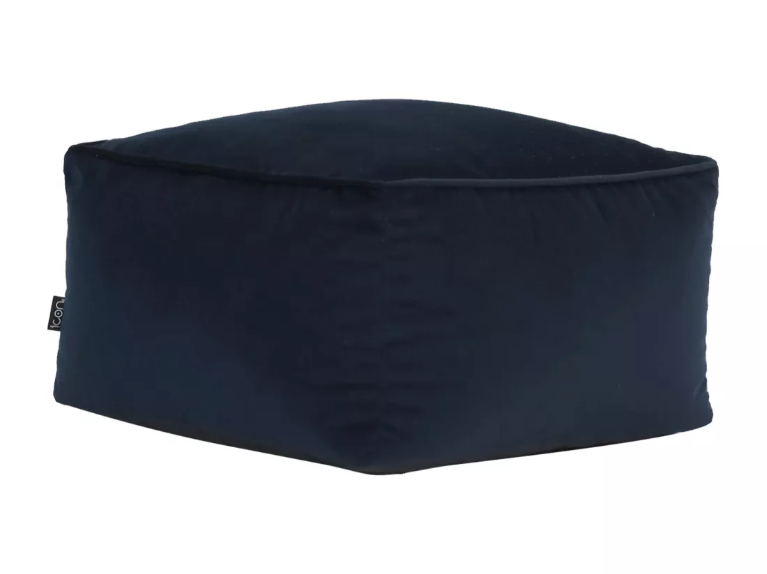 Pouf repose-pieds carré velours bleu minuit - AMARA