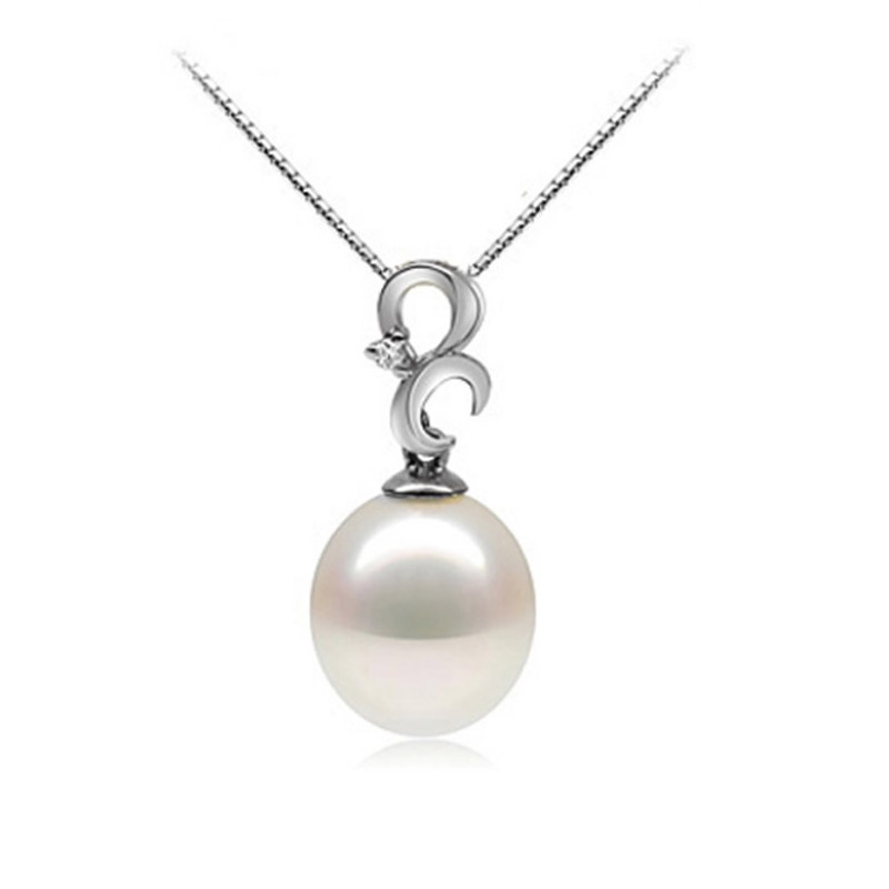 Pendentif en Argent 925, Perle de Culture blanche et Cubic Zirconia