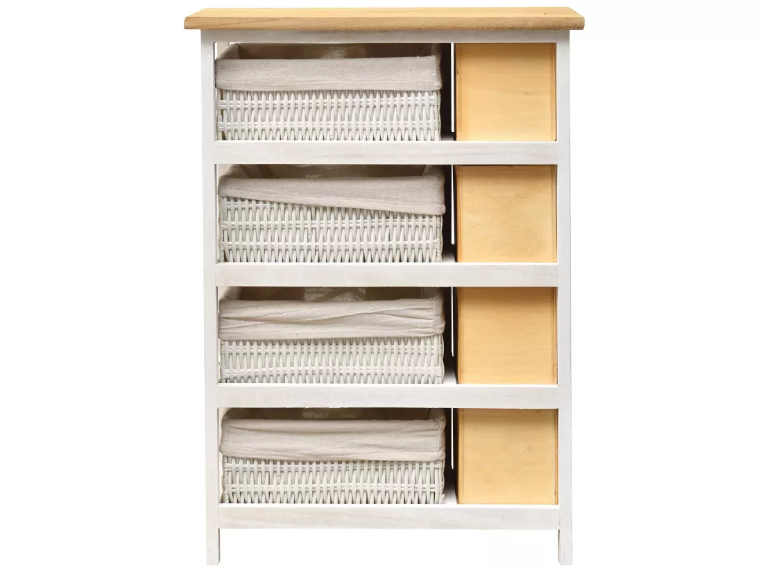 Commode Meuble 8 Tiroirs Bois Osier Blanc Marron 71x51x30