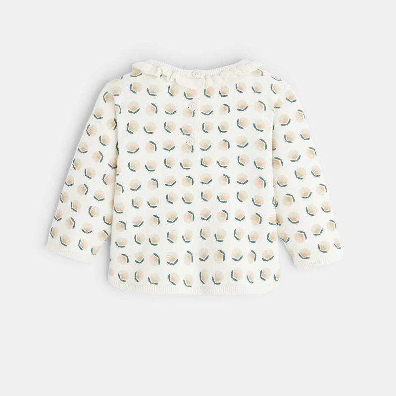 Pull maille fantaisie col volanté graphique blanc bébé fille Blanc
