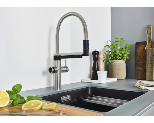 Blanco keukenkraan met filterfunctie DRINK.FILTER EVOL-S PRO geborsteld roestvrij staal 526311
