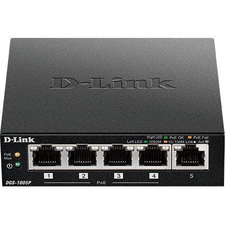 D-Link DGS-1005P/E commutateur réseau Non-géré Gigabit Ethernet (10/100/1000) Connexion Ethernet, supportant l'alimentation via ce port (PoE) Noir