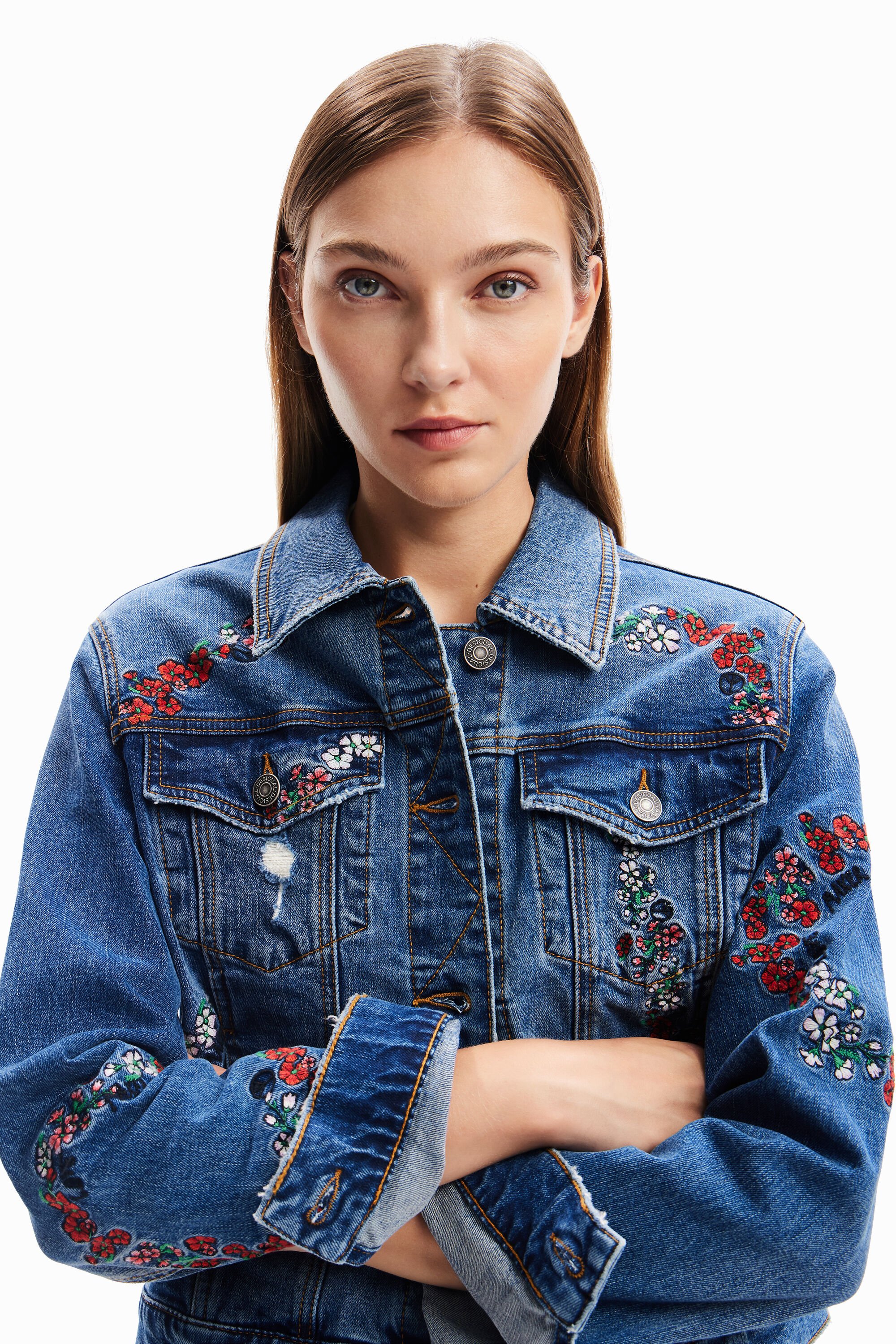 Veste trucker jean broderies
